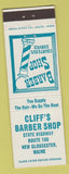 Matchbook Cover - Cliff's Barber Shop New Gloucester ME