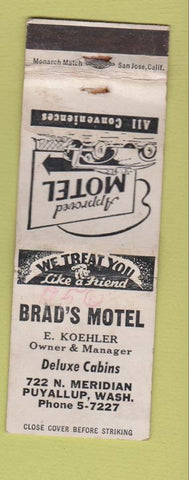 Matchbook Cover - Brad's Motel Puyallup WA WORN