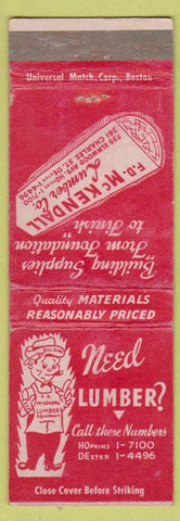 Matchbook Cover - FD McKendall Lumber Providence RI WEAR