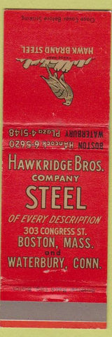 Matchbook Cover - Hawkridge Bros Steel Co Waterbury CT Boston MA