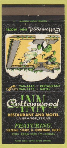 Matchbook Cover - Cottonwood Inn La Grange TX 30 Strike