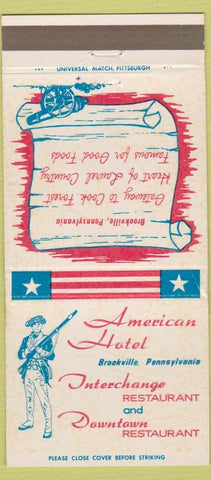Matchbook Cover - American Hotel Brookville PA 30 Strike