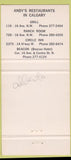 Matchbook Cover - Andy's Restaurants Calgary AB 30 Strike