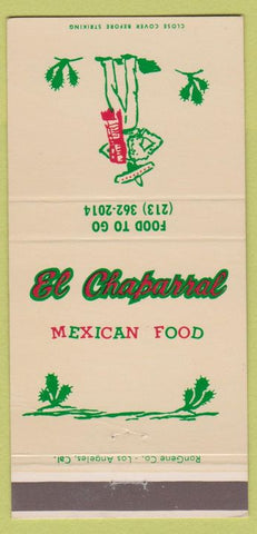 Matchbook Cover - El Chaparral Mexican Food Los Angeles CA 30 Strike