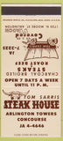 Matchbook Cover - Tom Sarris Steak House Arlington VA 30 Strike