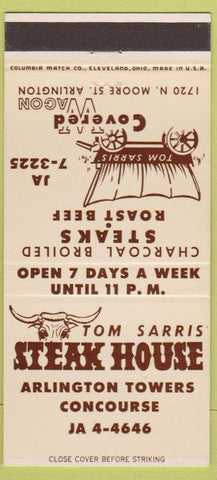 Matchbook Cover - Tom Sarris Steak House Arlington VA 30 Strike