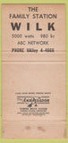 Matchbook Cover - WILK Radio 980 ABC WORN 30 Strike