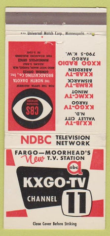 Matchbook Cover - KXGO TV Channel 11 CBS Fargo Minot ND Radio 30 Strike