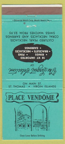 Matchbook Cover - Place Vendome St Thomas Virgin Islands Jewelery 30 Strike
