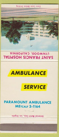 Matchbook Cover - Saint Frances Hospital Lynwood CA Ambulance Service 30 Strike