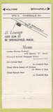 Matchbook Cover - 21 Lounge West Springfield MA 30 Strike