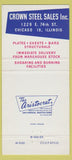 Matchbook Cover - Crown Steel Sales Chicago IL 30 Strike