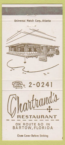 Matchbook Cover - Chartrand's Restaurant Bartow FL 30 Strike