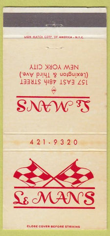 Matchbook Cover - Le Mans New York City restaurant CREASE 30 Strike