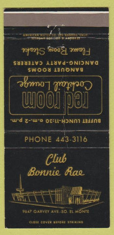 Matchbook Cover - Club Bonnie Rare El Monte CA CREASE 30 Strike