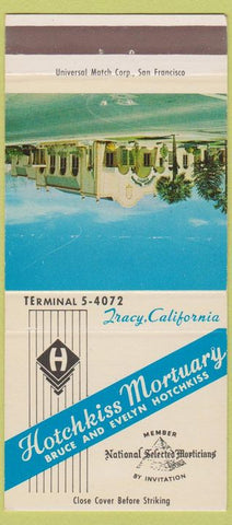 Matchbook Cover - Hotchkiss Mourtuary Tracy CA Funeral Home 30 Strike