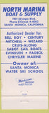 Matchbook Cover - North Marina Boat Santa Monica CA Wizard Evinrude 30 Strike
