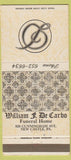 Matchbook Cover - William De Carbo Funeral Home New Castle PA white 30 Strike