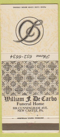 Matchbook Cover - William De Carbo Funeral Home New Castle PA white 30 Strike