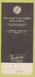 Matchbook Cover - William De Carbo Funeral Home New Castle PA white 30 Strike