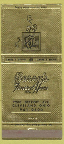 Matchbook Cover - Berry's Funeral Home Cleveland OH gold 30 Strike
