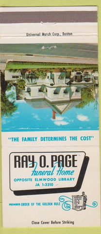 Matchbook Cover - Ray O Page Funeral Home Providence RI 30 Strike