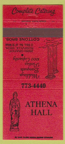 Matchbook Cover - Athena Hall Roseville MI 30 Strike