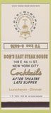 Matchbook Cover - Don's East Steak House New York City 30 Strike