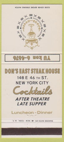 Matchbook Cover - Don's East Steak House New York City 30 Strike