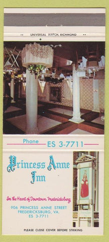 Matchbook Cover - Princess Anne Inn Fredericksburg VA 30 Strike