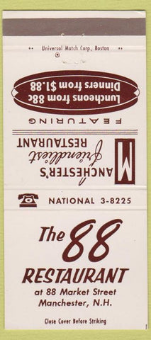 Matchbook Cover - The 88 Restaurant Manchester NH 30 Strike