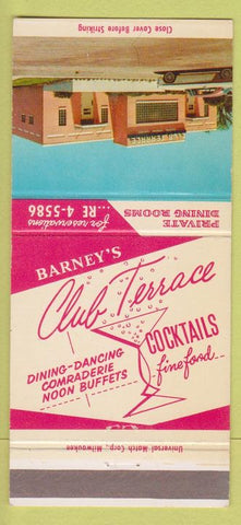 Matchbook Cover - Barney's Club Terrace Appleton WI 30 Strike