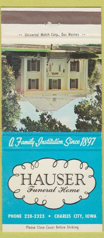 Matchbook Cover - Hauser Funeral Home Charles City IA 30 Strike