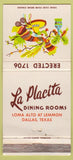 Matchbook Cover - La Placita Restaurant Dallas TX Mexican food WORN 30 Strike