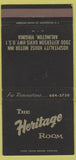 Matchbook Cover - Heritage Room Arlington VA 30 Strike