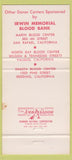 Matchbook Cover - Irwin Memorial Blood Bank San Francisco CA 30 Strike