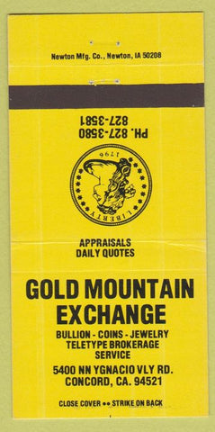 Matchbook Cover - Gold Mountain Exchange coins Concord CA 30 Strike