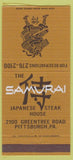 Matchbook Cover - The Samurai Japanese Steak House Pittsburgh PA 30 Strike