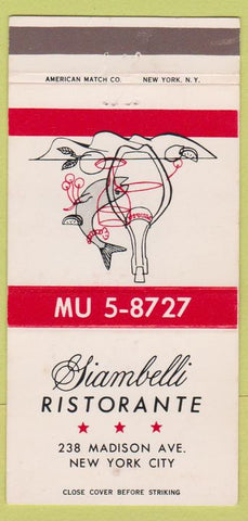 Matchbook Cover - Siambelli Restaurant New York City Italian  30 Strike