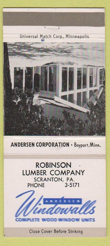 Matchbook Cover - Robinson Lumber Co Scranton PA Anderson Windows 30 Strike