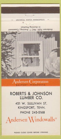 Matchbook Cover - Andersen Windows Roberts Johnson Lumber Kingsport TN 30 Strike