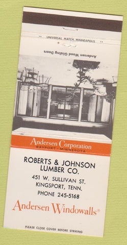 Matchbook Cover - Andersen Windows Roberts Johnson Lumber Kingsport TN 30 Strike