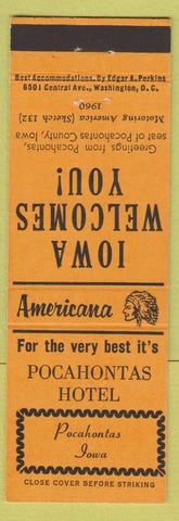 Matchbook Cover - Pocahontas Hotel IA Perkins Americana Orange