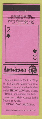 Matchbook Cover - Show Low AZ Winning Card Perkins Americana Pink
