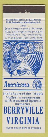 Matchbook Cover - Berryville VA Civil War Perkins Americana White