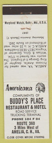 Matchbook Cover - Buddy's Place Amelia VA Perkins Americana White