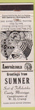 Matchbook Cover - Sumner MS Tallahatchie Civil War Perkins Americana White