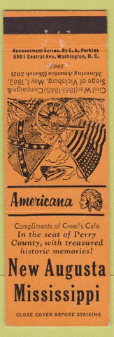 Matchbook Cover - Creel's Cafe New Augusta MS Perkins Americana Orange