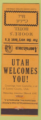 Matchbook Cover - Moore's Hotel Coalville UT Perkins Americana Orange
