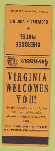 Matchbook Cover - Cherokee Motel Cloverdale VA Perkins Americana Orange